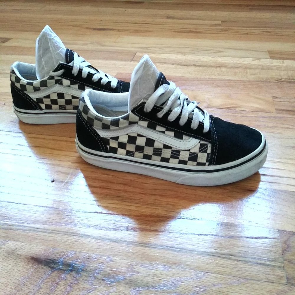 VANS 2 Youth Checkered Old Skool Black & White Shoes